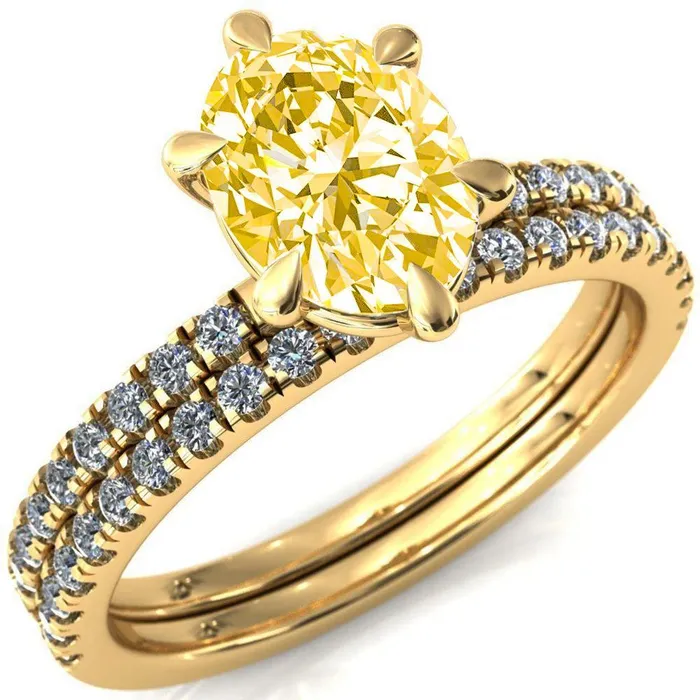 Rings Fire Brilliance Alessandra Oval Canary Yellow 6 Claw Prong Diamond Accent Engagement Ring
