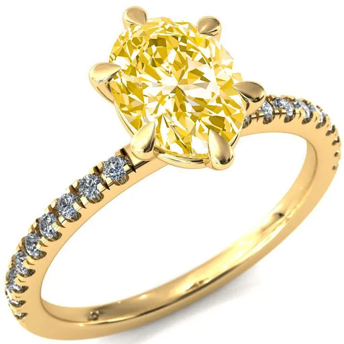 Rings Fire Brilliance Alessandra Oval Canary Yellow 6 Claw Prong Diamond Accent Engagement Ring