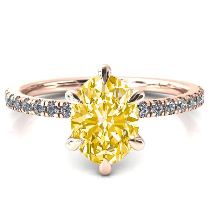 Rings Fire Brilliance Alessandra Oval Canary Yellow 6 Claw Prong Diamond Accent Engagement Ring