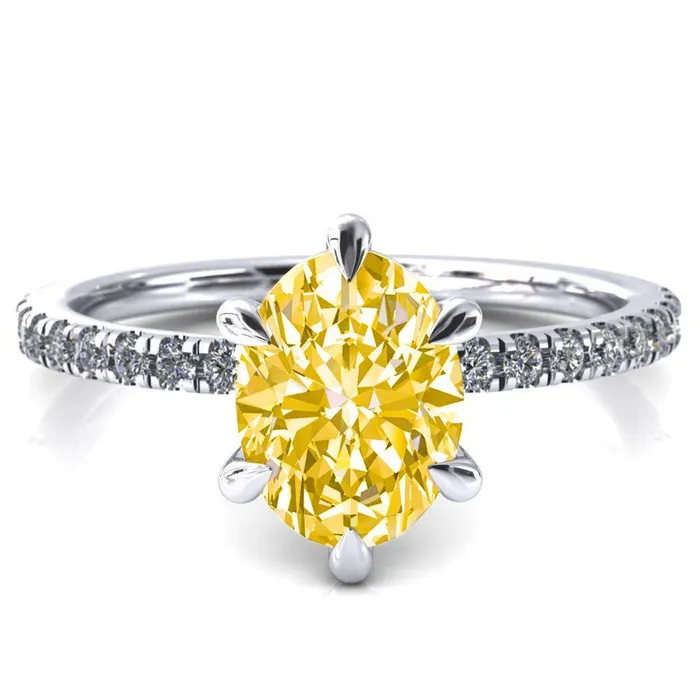 Rings Fire Brilliance Alessandra Oval Canary Yellow 6 Claw Prong Diamond Accent Engagement Ring