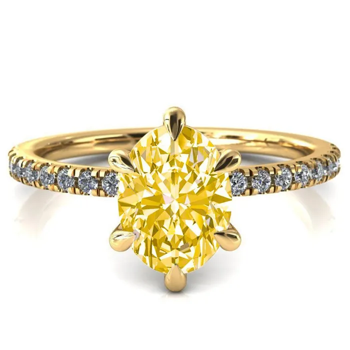 Rings Fire Brilliance Alessandra Oval Canary Yellow 6 Claw Prong Diamond Accent Engagement Ring