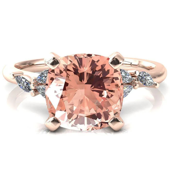 Sigrid Cushion Champagne Sapphire 4 Prong Marquise Diamond Side Ring Fire Brilliance Rings