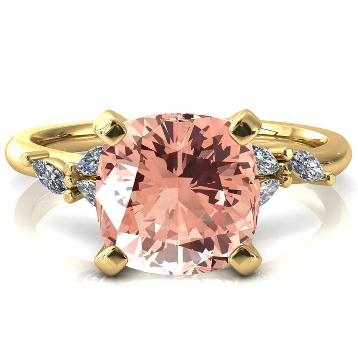 Sigrid Cushion Champagne Sapphire 4 Prong Marquise Diamond Side Ring Fire Brilliance Rings
