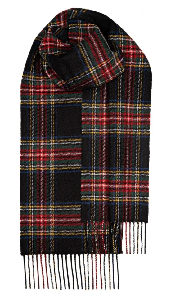 Stewart Black Modern Lambswool Scarf Lochcarron Rings