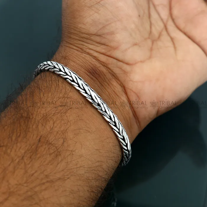 TRIBAL ORNAMENTS Bracelets 925 Sterling silver handmade solid mens wheat design chain bracelet flexible bracelet unisex jewelry from india sbr760 TRIBAL ORNAMENTS Bracelets 925 Sterling silver handmade solid mens wheat design chain bracelet flexible bracelet unisex jewelry from india sbr760