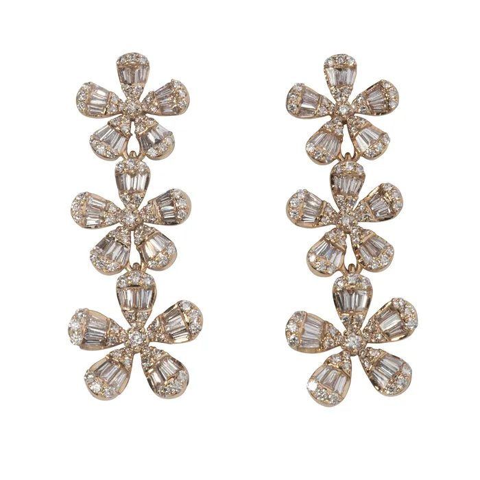 152ctw Diamond 14K Yellow Gold Triple Flower Drop Earrings Croghans Earrings 152ctw Diamond 14K Yellow Gold Triple Flower Drop Earrings Croghans Earrings