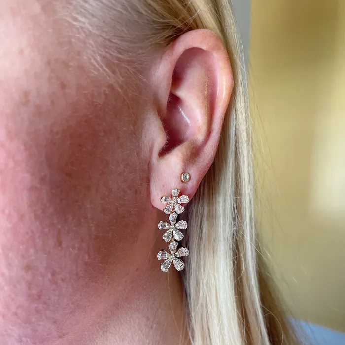 152ctw Diamond 14K Yellow Gold Triple Flower Drop Earrings Croghans Earrings