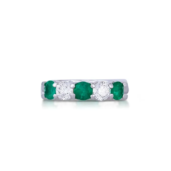 14K White Gold Emerald and Diamond Band Wedding Bands Rings