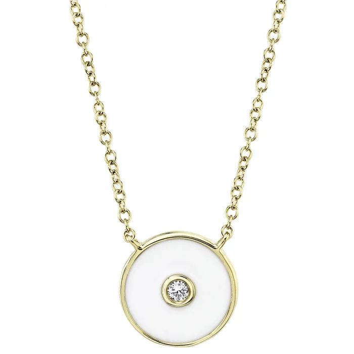 14K Yellow Gold White Enamel Circle Necklace with Diamond Meierotto Jewelers Necklaces 14K Yellow Gold White Enamel Circle Necklace with Diamond Meierotto Jewelers Necklaces
