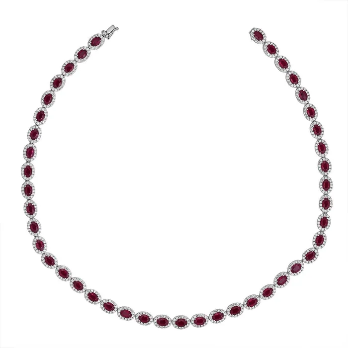 18K White Gold Oval Ruby Necklace with Diamond Halos Meierotto Jewelers Necklaces 18K White Gold Oval Ruby Necklace with Diamond Halos Meierotto Jewelers Necklaces