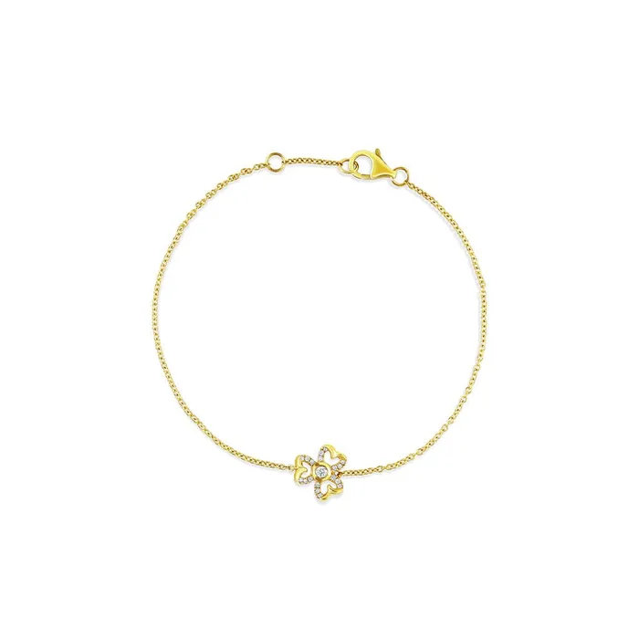 Bracelets CJ Charles Jewelers 18k Yellow Gold Diamond Three Leaf Flower Chain Bracelet Bracelets CJ Charles Jewelers 18k Yellow Gold Diamond Three Leaf Flower Chain Bracelet