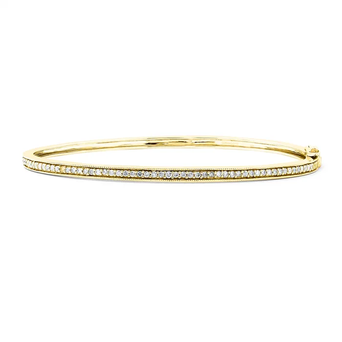 Bracelets Meierotto Jewelers 14K Yellow Gold Bangle Bracelet w Bead Set Diamonds Straight 058 carat