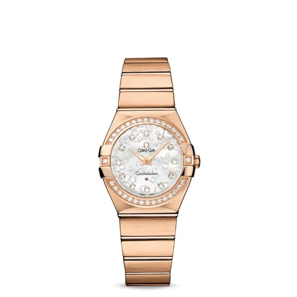 Bracelets Omega Constellation 27mm Watch Ref 12355276055015 White Mother of Pearl Diamond Index Dial Diamond Bezel 18K Rose Gold Bracelet Omega Bracelets Omega Constellation 27mm Watch Ref 12355276055015 White Mother of Pearl Diamond Index Dial Diamond Bezel 18K Rose Gold Bracelet Omega