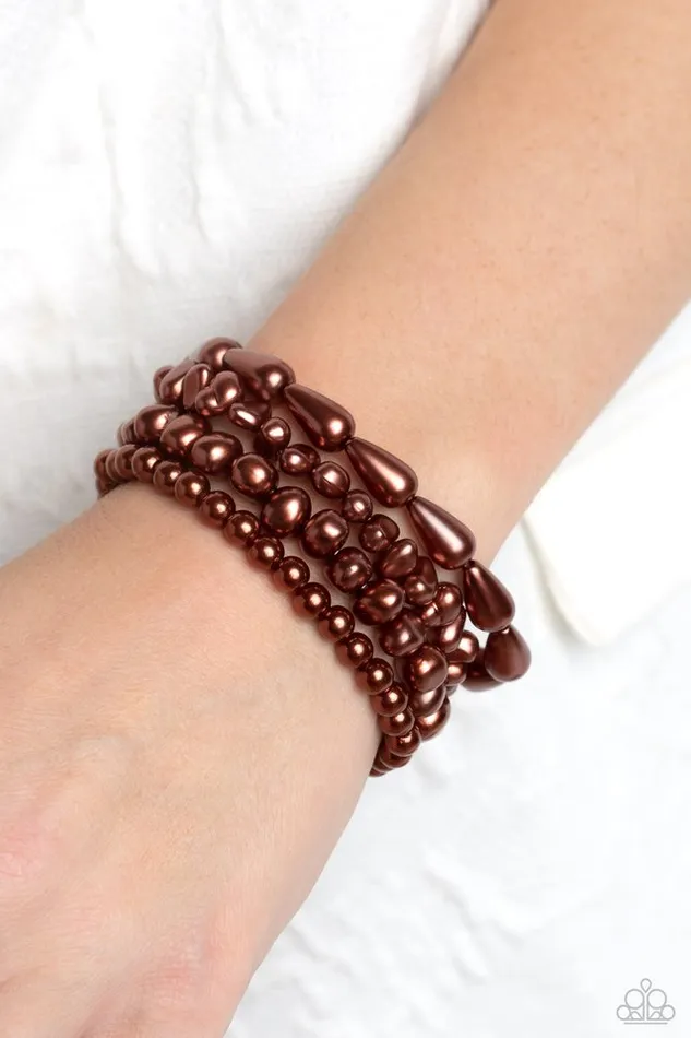 Bracelets Paparazzi Jewelry Paparazzi Bracelet Gossip PEARL Brown
