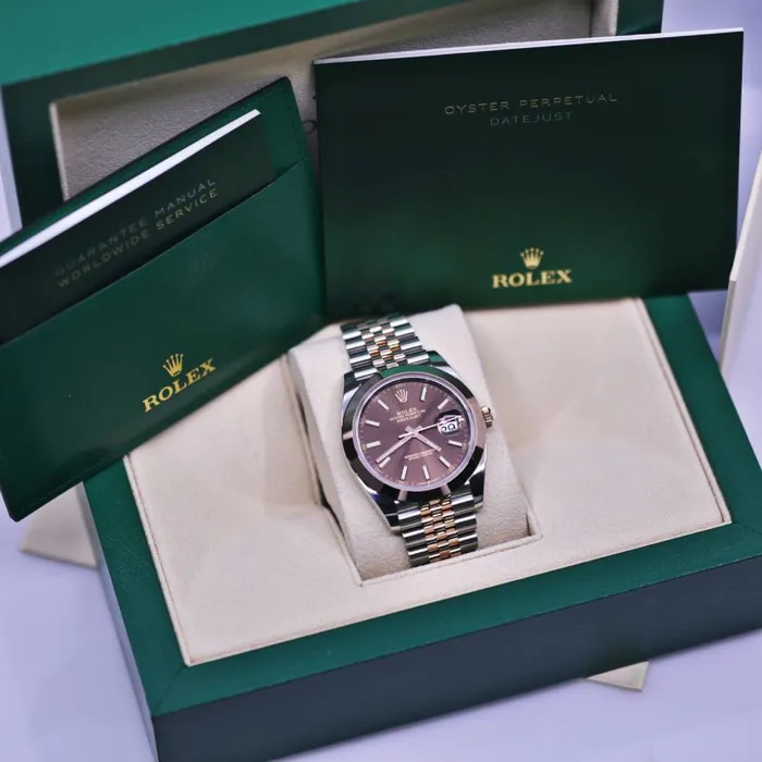 Bracelets Rolex Rolex Datejust 41mm Ref 1263010002 Chocolate Stick Dial Two Tone Stainless Steel 18K Rose Gold Jubilee Bracelet Mens Watch