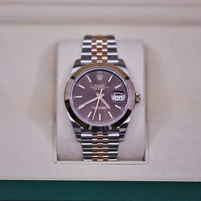 Bracelets Rolex Rolex Datejust 41mm Ref 1263010002 Chocolate Stick Dial Two Tone Stainless Steel 18K Rose Gold Jubilee Bracelet Mens Watch