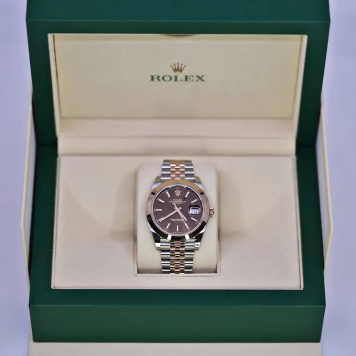 Bracelets Rolex Rolex Datejust 41mm Ref 1263010002 Chocolate Stick Dial Two Tone Stainless Steel 18K Rose Gold Jubilee Bracelet Mens Watch