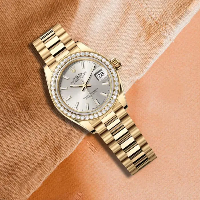 Bracelets Rolex Rolex Lady Datejust 28mm Ref 279138rbr0005 Silver Dial 18K Yellow Gold President Bracelet Womens Watch