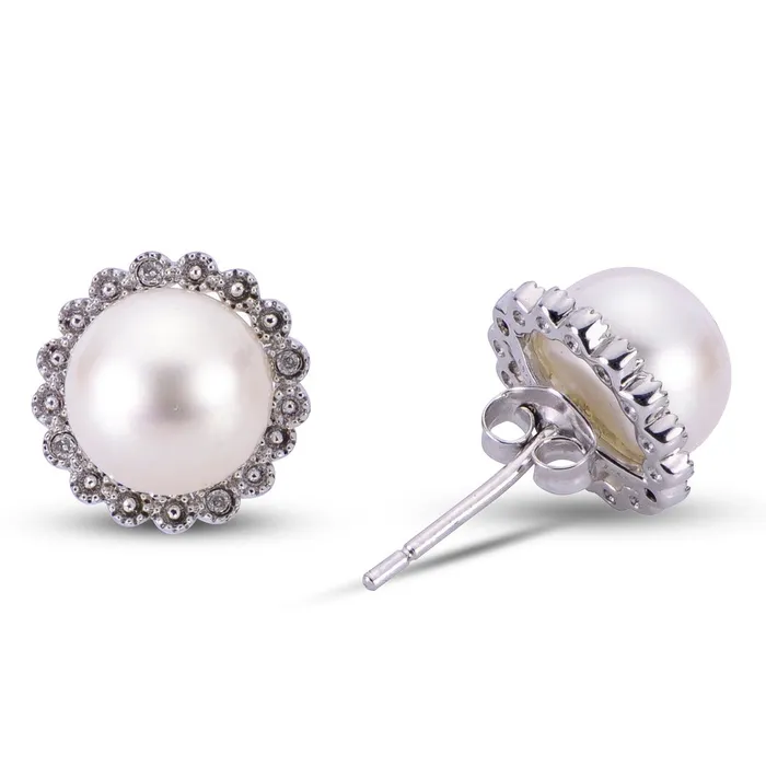 Croghans Freshwater Pearl Diamond Sterling Silver Stud Earrings Earrings