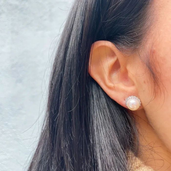 Croghans Freshwater Pearl Diamond Sterling Silver Stud Earrings Earrings