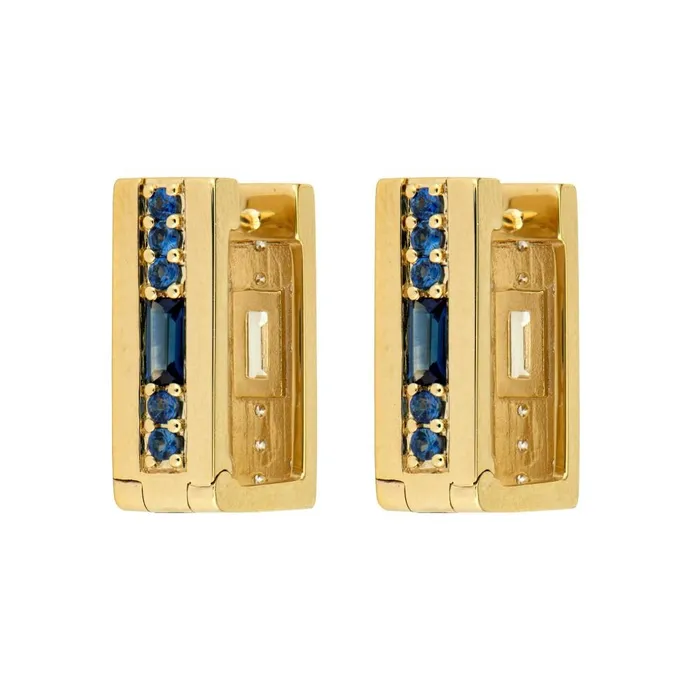 Croghans Sapphire Diamond 14K Gold Wide Rectangular Hoop Earrings Earrings Croghans Sapphire Diamond 14K Gold Wide Rectangular Hoop Earrings Earrings