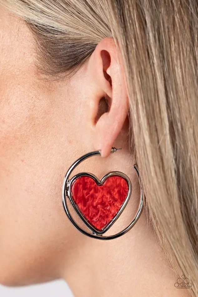Earrings Paparazzi Earring Smitten with You Red Paparazzi Jewelry