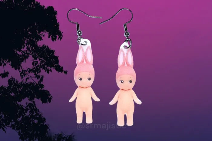 Earrings Sam Makes Things Sonny Angel Pink Rabbit Cherub Handmade Earrings