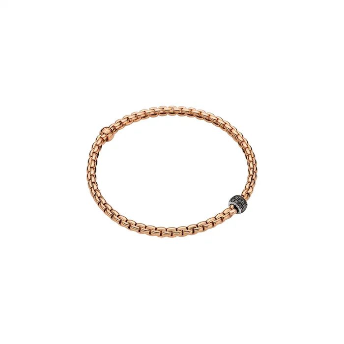 FOPE Bracelets Fope 18K Rose Gold Eka Collection Bracelet with White Gold Black Diamond Rondel Extra Large Size FOPE Bracelets Fope 18K Rose Gold Eka Collection Bracelet with White Gold Black Diamond Rondel Extra Large Size