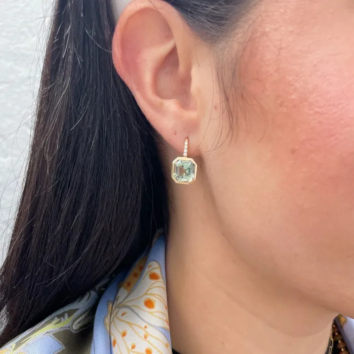 Goshwara Earrings Goshwara Asscher Cut Prasiolite Diamond 18K Yellow Gold Earrings