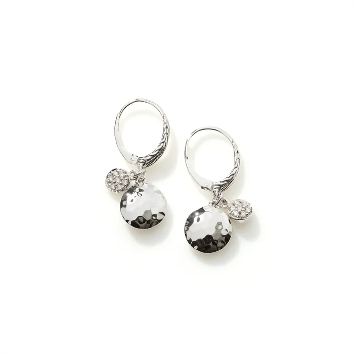 John Hardy Dot Sterling Silver Hammered Diamond Pave Dangle Earrings John Hardy Earrings John Hardy Dot Sterling Silver Hammered Diamond Pave Dangle Earrings John Hardy Earrings