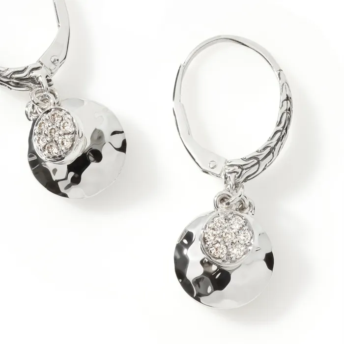 John Hardy Dot Sterling Silver Hammered Diamond Pave Dangle Earrings John Hardy Earrings John Hardy Dot Sterling Silver Hammered Diamond Pave Dangle Earrings John Hardy Earrings