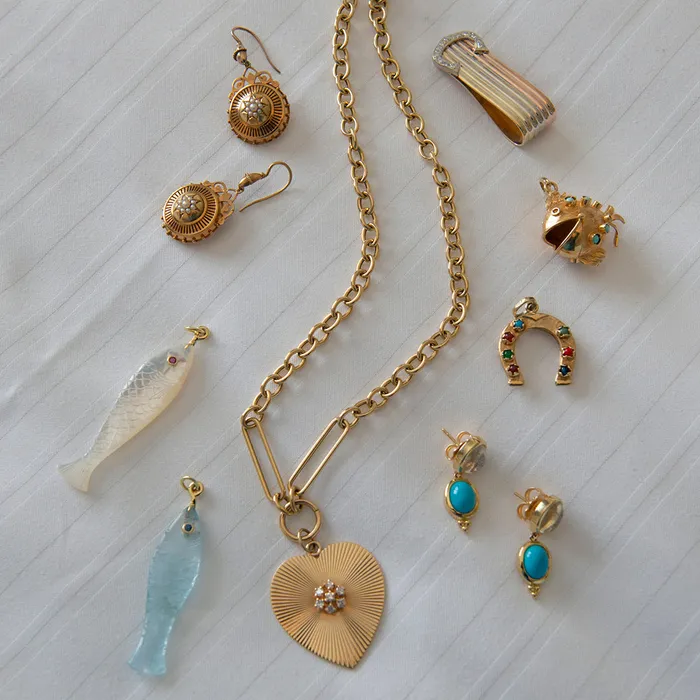 Mazza Necklaces Mazza Mother of Pearl Ruby 14K Gold Fish Pendant