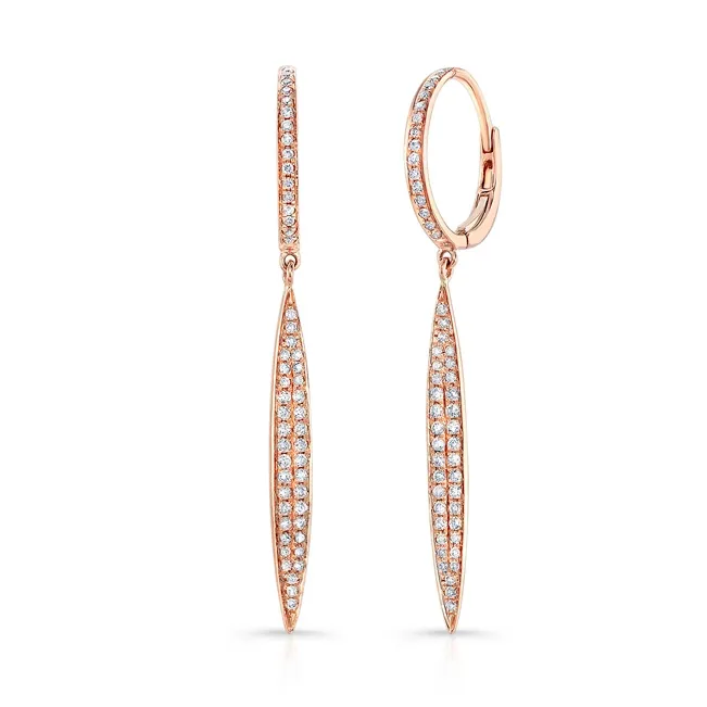 Meierotto Jewelers Earrings 14K Rose Gold Diamond Dangle Earrings Elongated Marquise Design with Hoop