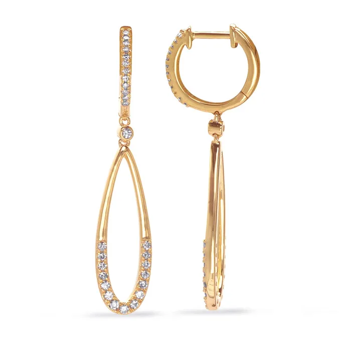 Meierotto Jewelers Earrings 14K Yellow Gold Elongated Pear Design Diamond Dangle Hoop Earrings Meierotto Jewelers Earrings 14K Yellow Gold Elongated Pear Design Diamond Dangle Hoop Earrings