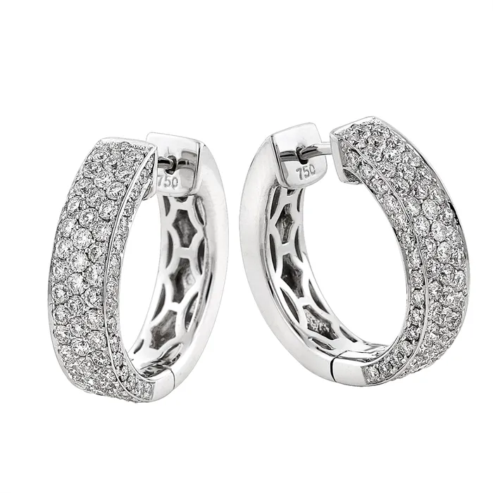 Meierotto Jewelers Earrings 18K White Gold Diamond Wide Hoop Earrings