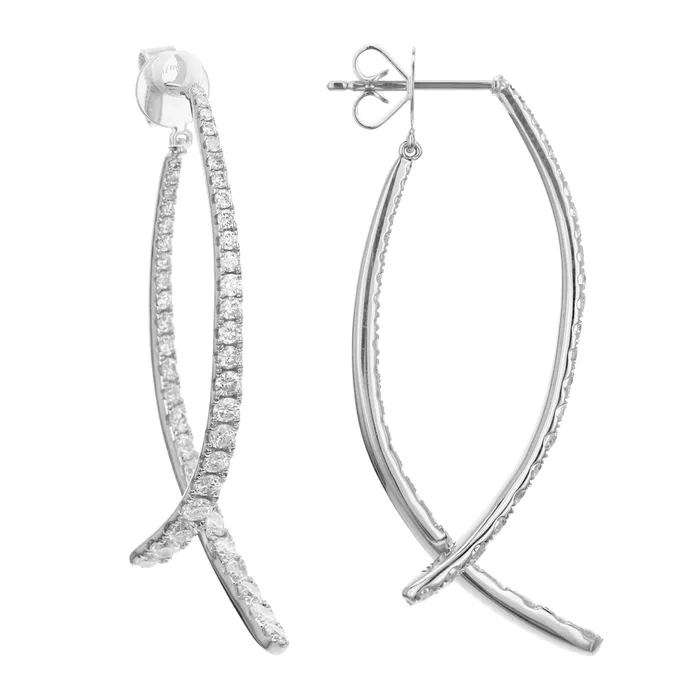 Meierotto Jewelers Earrings 18K White Gold Offset Split Diamond Hoop Earrings Meierotto Jewelers Earrings 18K White Gold Offset Split Diamond Hoop Earrings