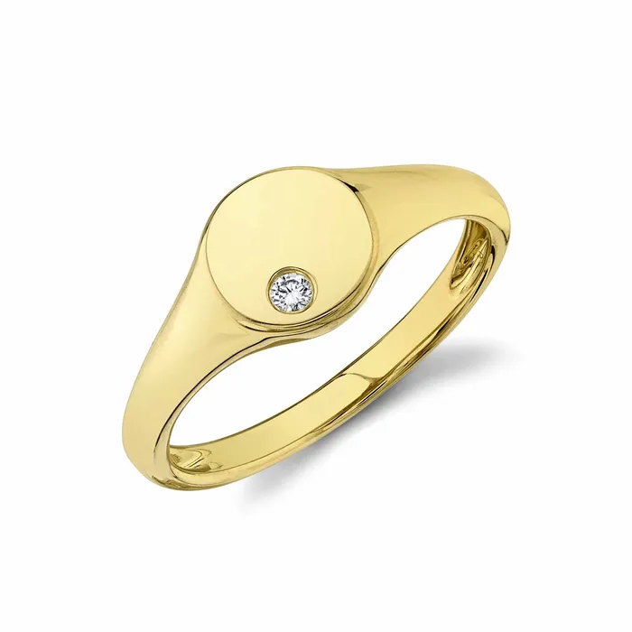 Meierotto Jewelers Rings 14K Yellow Gold Signet Ring with Diamond