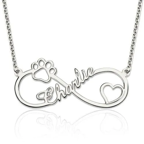 Necklaces Belbren Customized Infinity Paw Print Name Necklace Silver Gift for Pet Lover Necklaces Belbren Customized Infinity Paw Print Name Necklace Silver Gift for Pet Lover