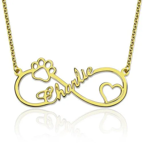 Necklaces Belbren Customized Infinity Paw Print Name Necklace Silver Gift for Pet Lover