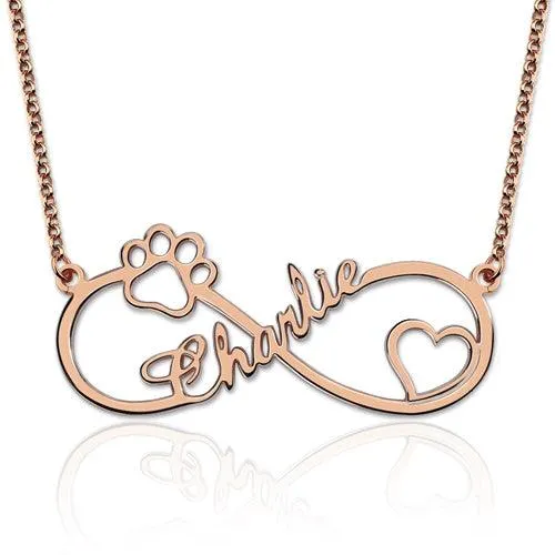 Necklaces Belbren Customized Infinity Paw Print Name Necklace Silver Gift for Pet Lover