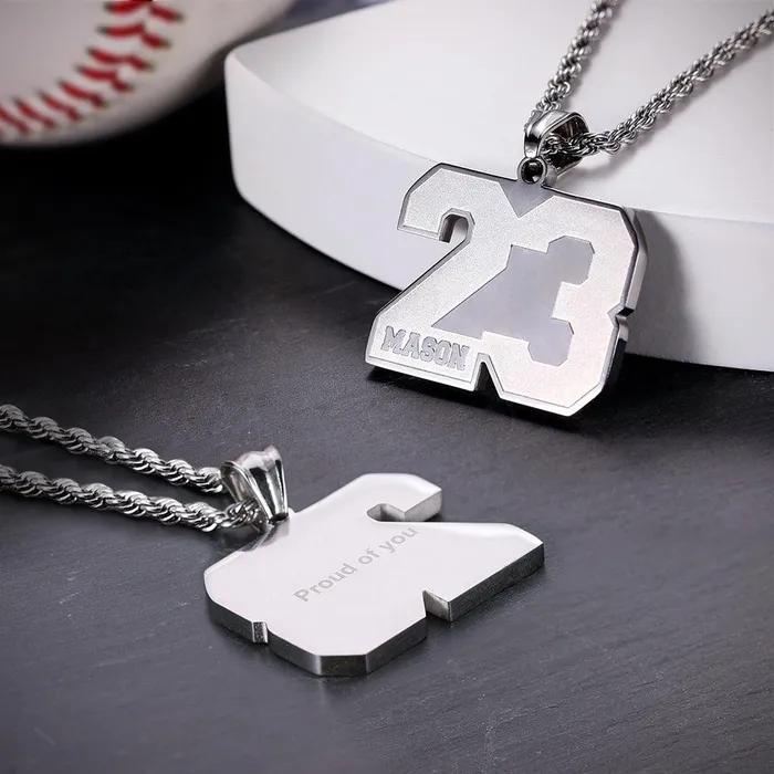 Necklaces Belbren Personalized Sports Number Necklace Customizable Name Message Pendant for Basketball Baseball Team Sports Fans