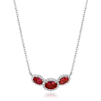 Necklaces Fana 14K White Gold Necklace with East to West Oval Ruby with Diamond Halos Necklaces Fana 14K White Gold Necklace with East to West Oval Ruby with Diamond Halos