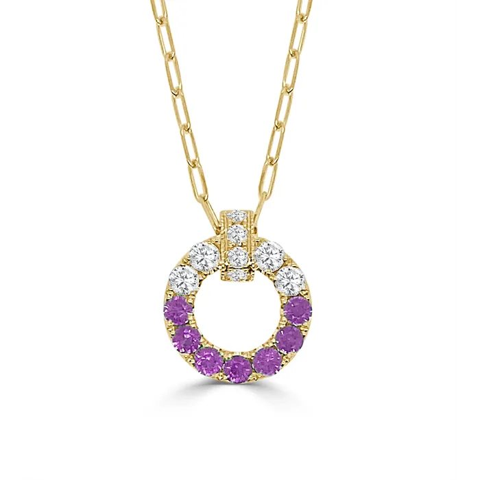 Necklaces Frederic Sage 14K Yellow Gold Open Nebula Pink Sapphire and Diamond Pendant on Paperclip Chain Frederic Sage