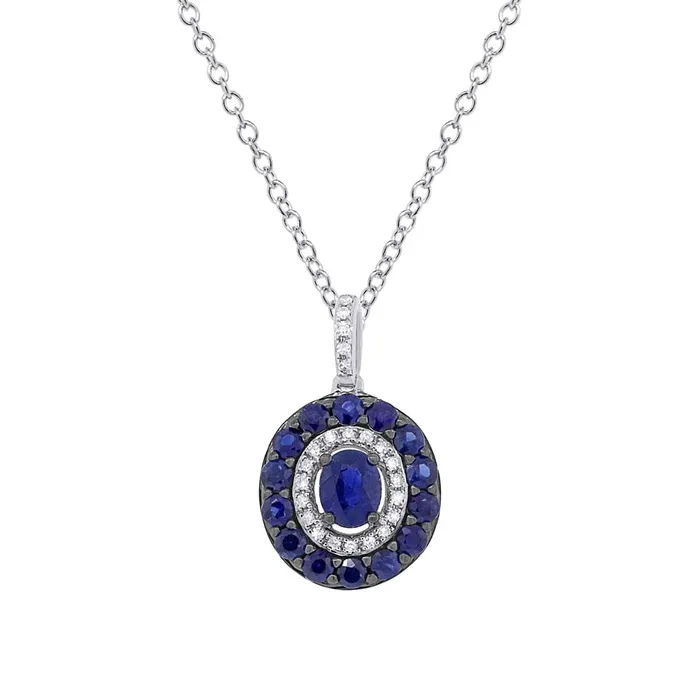 Necklaces Meierotto Jewelers 14K White Gold Blue Sapphire and Diamond Necklace Necklaces Meierotto Jewelers 14K White Gold Blue Sapphire and Diamond Necklace