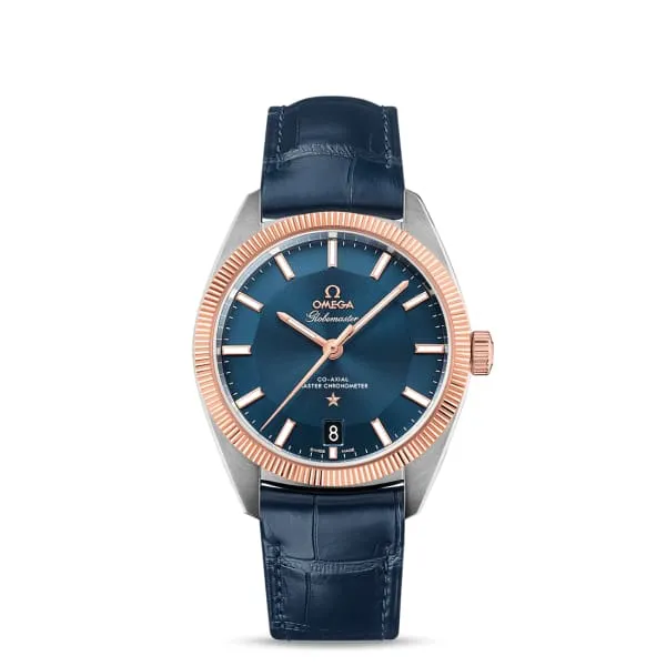 Omega Constellation 39mm Watch Ref 13023392103001 Blue Index Dial 18K Rose Gold Fluted Bezel Blue Leather Strap Omega Watches Omega Constellation 39mm Watch Ref 13023392103001 Blue Index Dial 18K Rose Gold Fluted Bezel Blue Leather Strap Omega Watches
