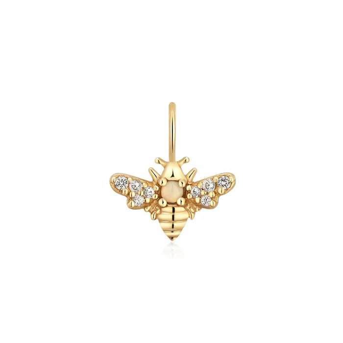 Opal White Sapphire 14K Yellow Gold Bee Charm Croghans Charm Necklaces