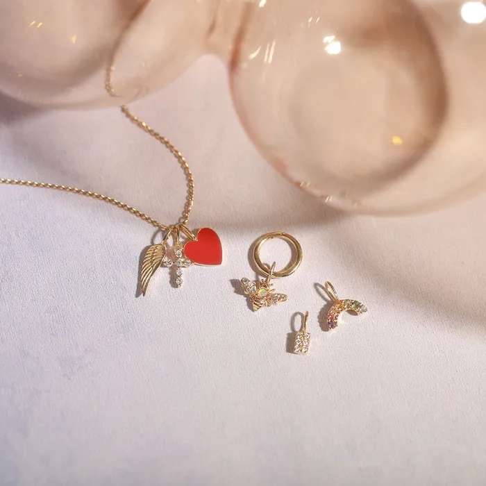 Opal White Sapphire 14K Yellow Gold Bee Charm Croghans Charm Necklaces
