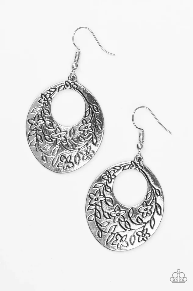Paparazzi Earring Flirting With Florals Silver Paparazzi Jewelry Earrings