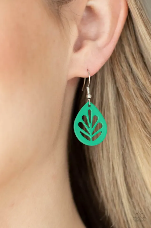 Paparazzi Earring LEAF Yourself Wide Open Green Paparazzi Jewelry Earrings