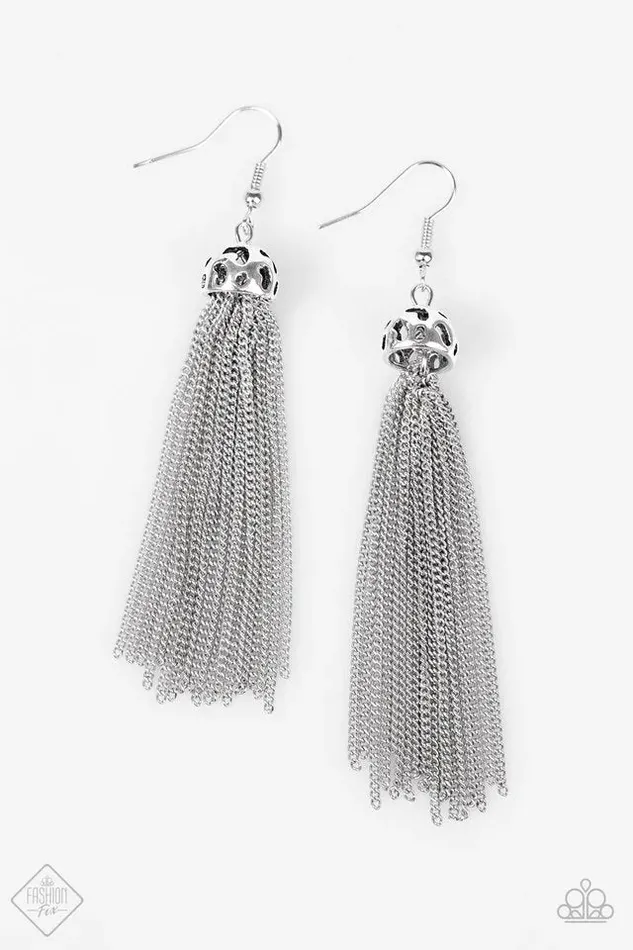 Paparazzi Earring Oh My Tassel Silver Paparazzi Jewelry Earrings